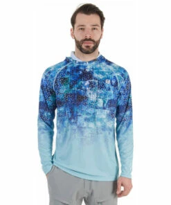 FHM FHM Mark Hoodie V2 Print Blue UPF 50+ Fishing Shirt Size:XXXXL
